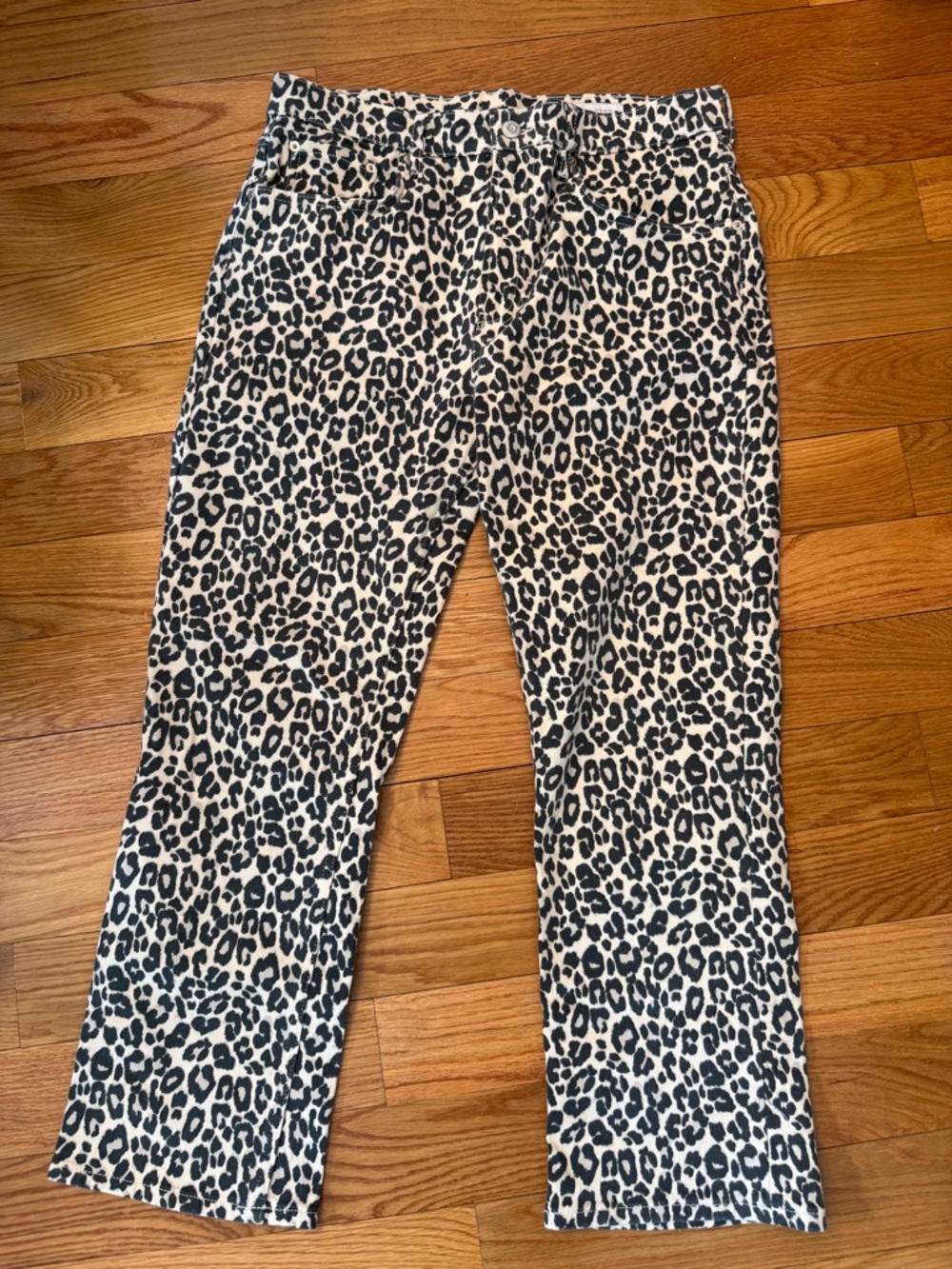 Zara. Leopard Print Straight Leg denim Pants